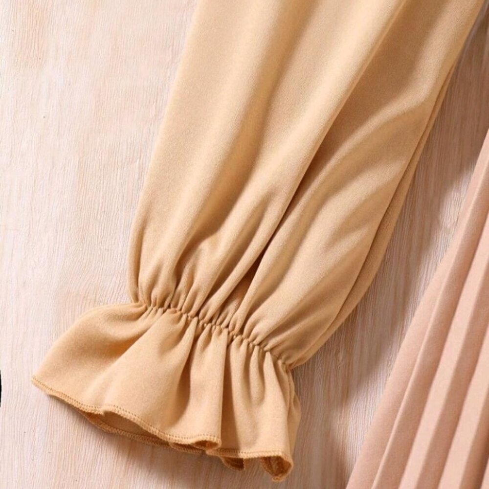High Neck Dress with Pleated Hem & Waist Belt. - Picture 6 of 8